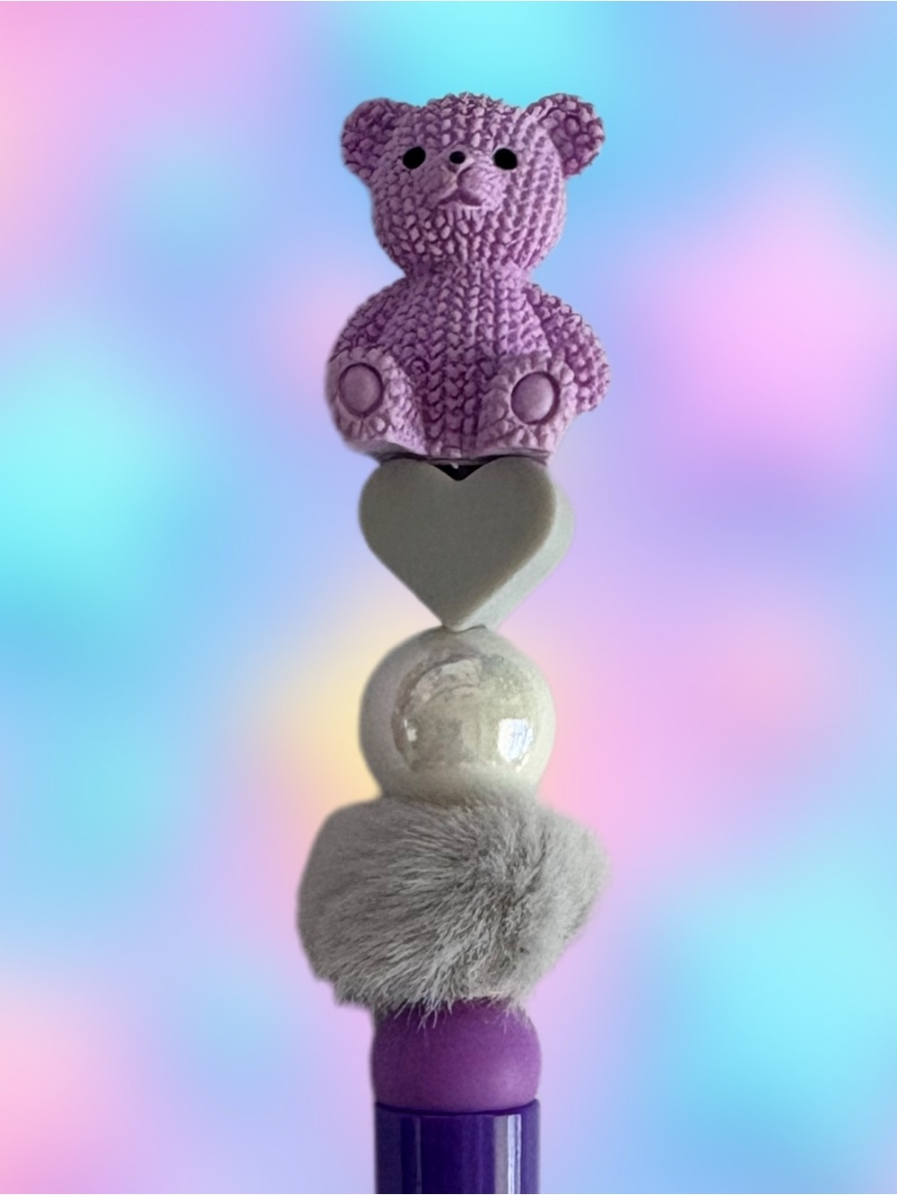 Teddy Bear on Purple Custom Beaded Pen